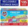 105 Count Reclosable Storage Bags, Fresh-keeping Bag, Heavy Duty Food Sorting Storage Bag, Food Preservation Sealed Bag, For Fruit, Grain
