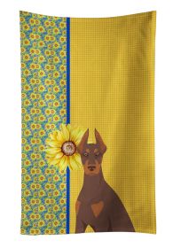 Summer Sunflowers Red and Tan Doberman Pinscher Kitchen Towel Dish Cloths Guest Hand Towel Decorative Bathroom Towel for Face,Tea, Dishcloth