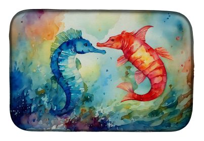 Seahorses Dish Drying Mat Absorbent Dish Drying Mat Pad for Kitchen Counter Dish Drainer Mat for Countertop, 14 x 21", Multicolor