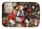 English Bulldog Cozy Christmas Dish Drying Mat Absorbent Dish Drying Mat Pad for Kitchen Counter Dish Drainer Mat for Countertop, 14 x 21", Multicolor