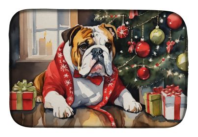 English Bulldog Cozy Christmas Dish Drying Mat Absorbent Dish Drying Mat Pad for Kitchen Counter Dish Drainer Mat for Countertop, 14 x 21", Multicolor