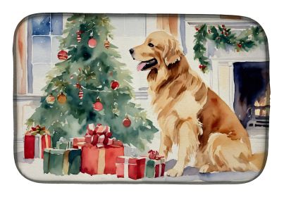 Golden Retriever Cozy Christmas Dish Drying Mat Absorbent Dish Drying Mat Pad for Kitchen Counter Dish Drainer Mat for Countertop, 14 x 21"