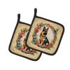 German Shepherd and Flowers Pair of Pot Holders Kitchen Heat Resistant Pot Holders Sets Oven Hot Pads for Cooking Baking BBQ, 7 1/2 x 7 1/2
