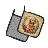 Golden Retriever and Flowers Pair of Pot Holders Kitchen Heat Resistant Pot Holders Sets Oven Hot Pads for Cooking Baking BBQ, 7 1/2 x 7 1/2