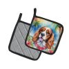 Cavalier Spaniel Luau Pair of Pot Holders Kitchen Heat Resistant Pot Holders Sets Oven Hot Pads for Cooking Baking BBQ, 7 1/2 x 7 1/2