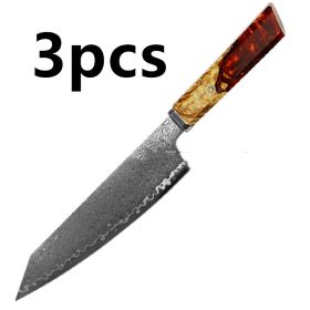 Chef's Knife For Japanese Cuisine In Damascus (Option: Red-34.7cm 3pcs)