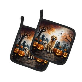 Golden Retriever Spooky Halloween Pair of Pot Holders Kitchen Heat Resistant Pot Holders Sets Oven Hot Pads for Cooking Baking BBQ, 7 1/2 x 7 1/2 (Default: Default)
